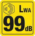 Lydniveau: 99 dB (LWA).